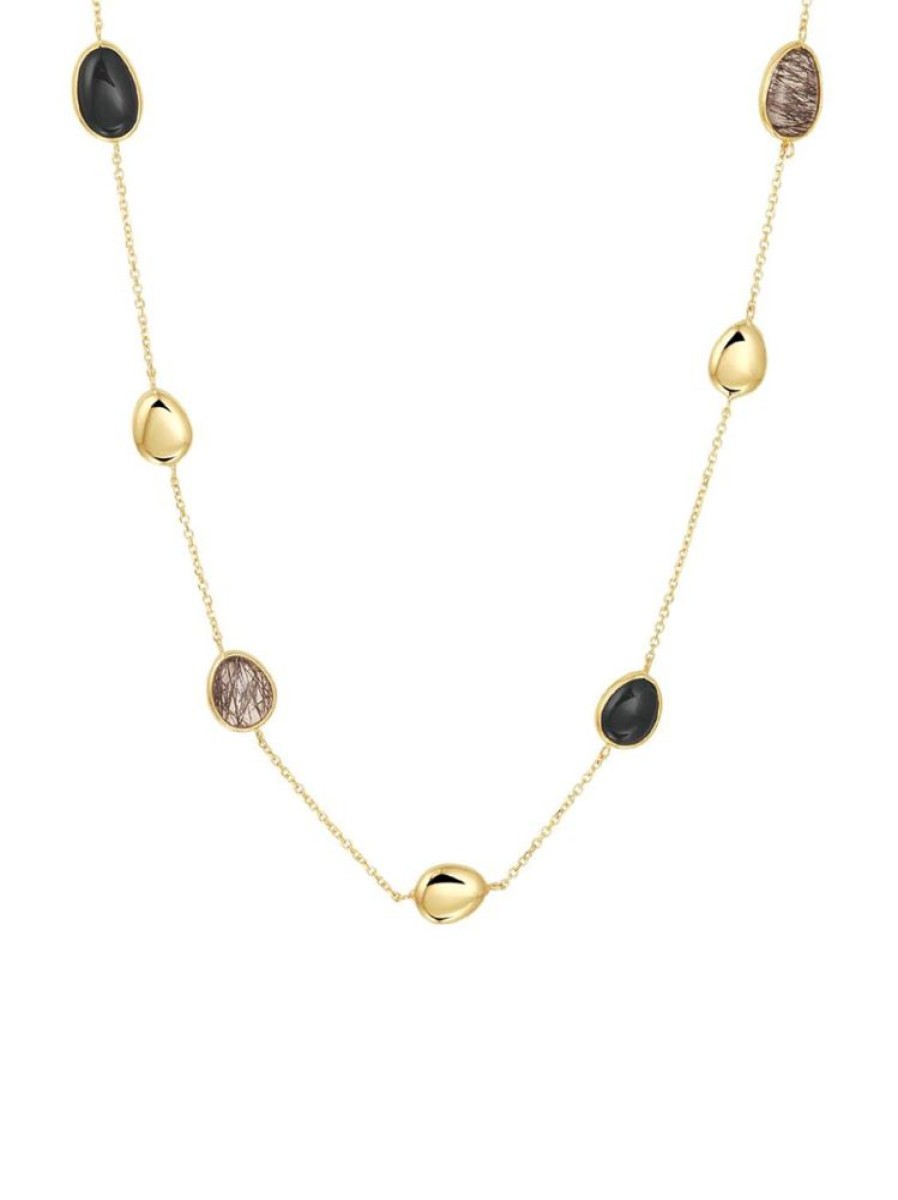 Sieraden Veerman Juwelen Collection | Geelgouden Collier Met Onyx En Rutielkwarts