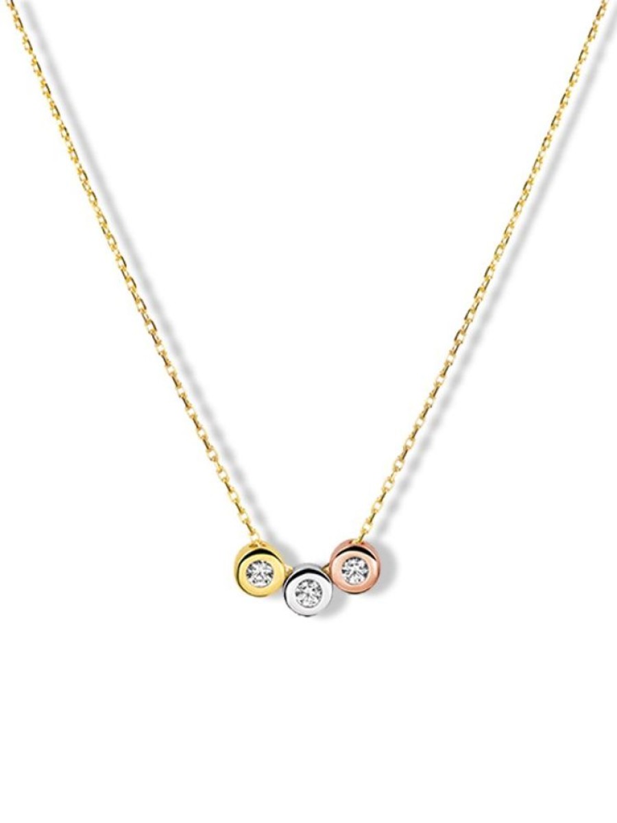 Sieraden Veerman Juwelen Collection | Gouden Collier Met Hanger Tricolor