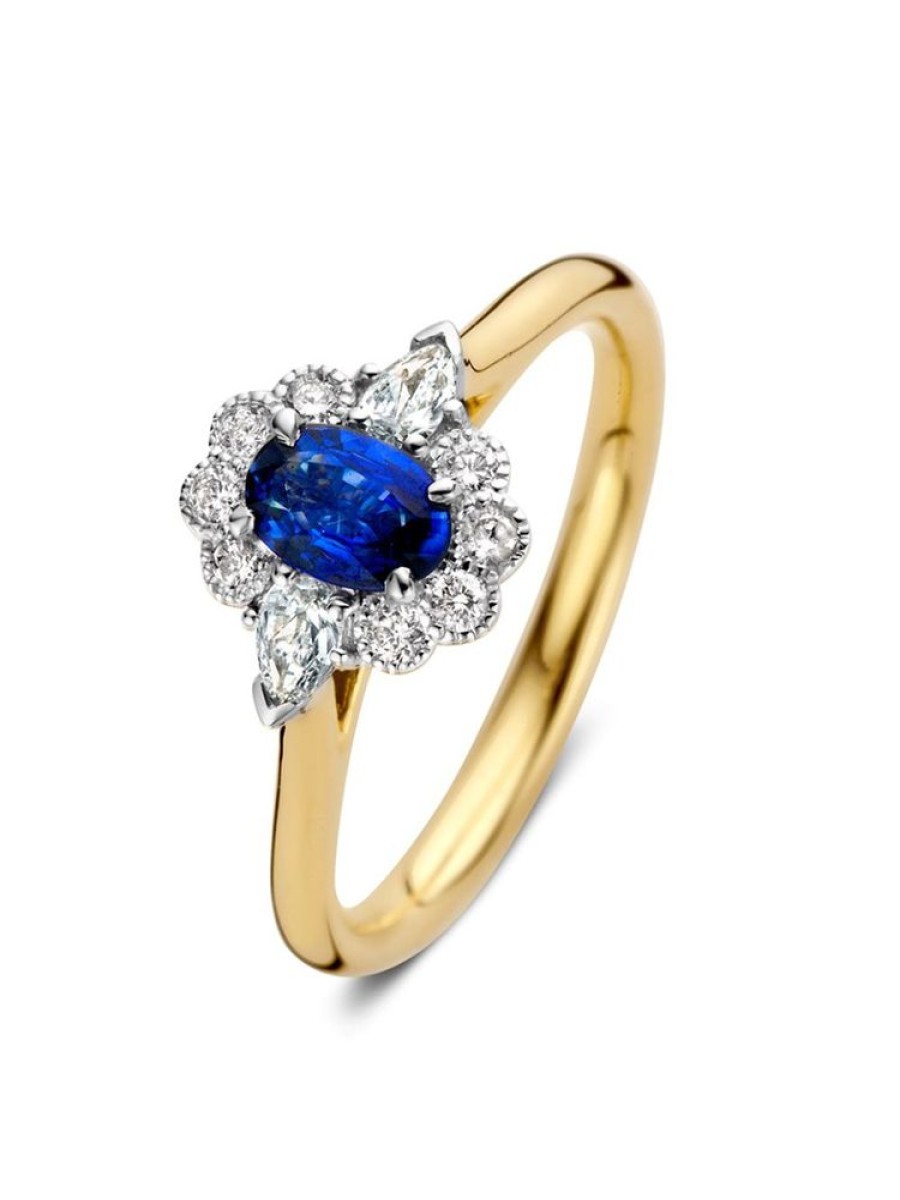 Sieraden Veerman Juwelen Collection | Bicolor Entourage Ring Met Briljant En Saffier 0,31Crt.