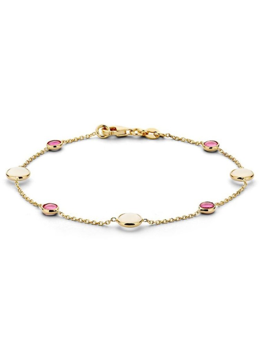 Sieraden Veerman Juwelen Collection | Geelgouden Armband Maansteen En Robijn