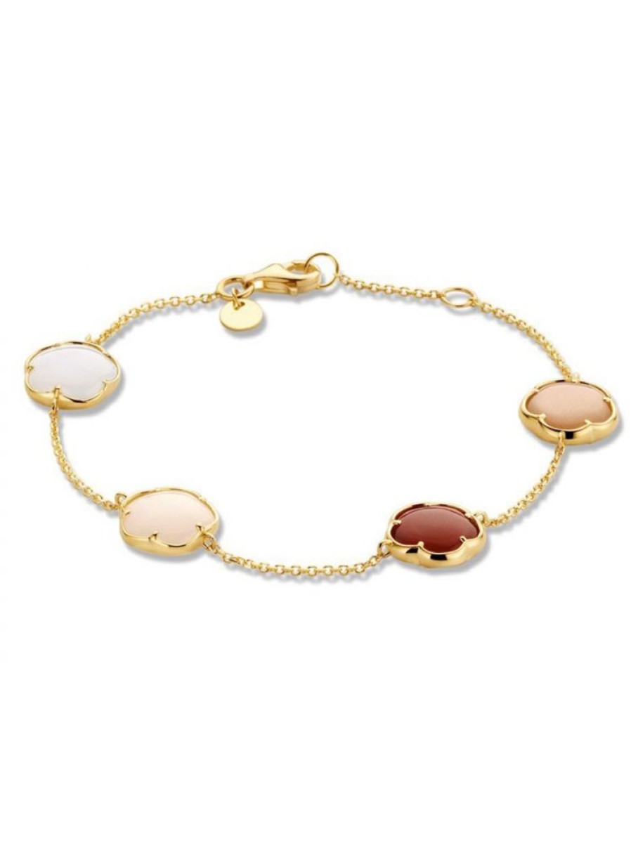 Sieraden Veerman Juwelen Collection | Geelgouden Armband Met Carneeol, Maansteen, Calcedoon En Kwarts