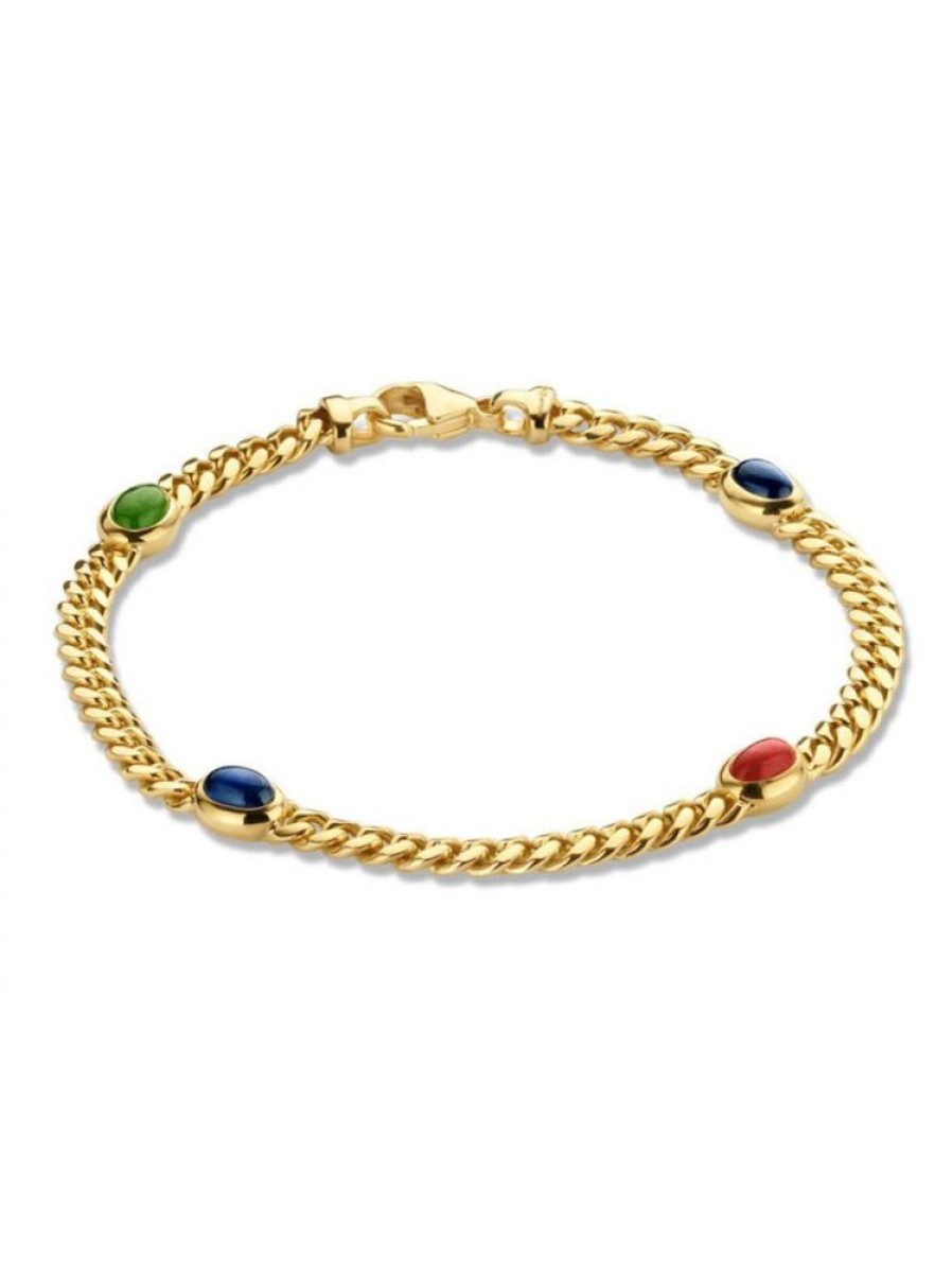 Sieraden Veerman Juwelen Collection | Geelgouden Gourmet Armband Met Edelstenen Smal