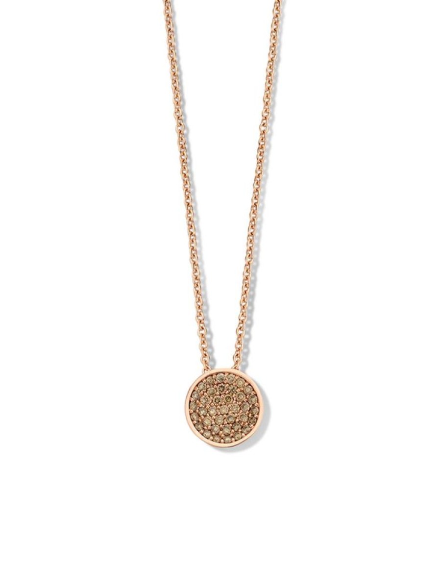 Sieraden Moondrops | Rosegouden Collier Met Ronde Hanger Champagne Diamant