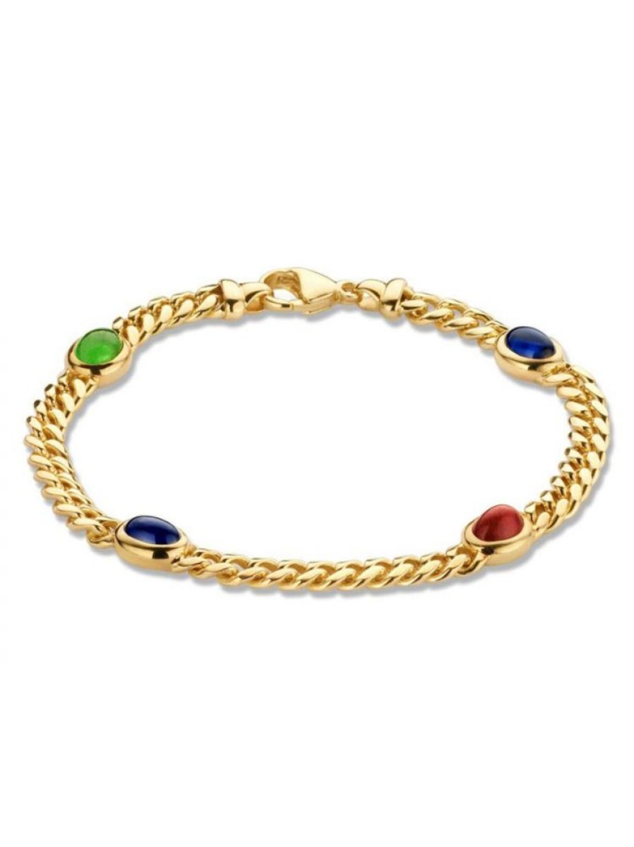 Sieraden Veerman Juwelen Collection | Geelgouden Gourmet Armband Met Edelstenen Breed