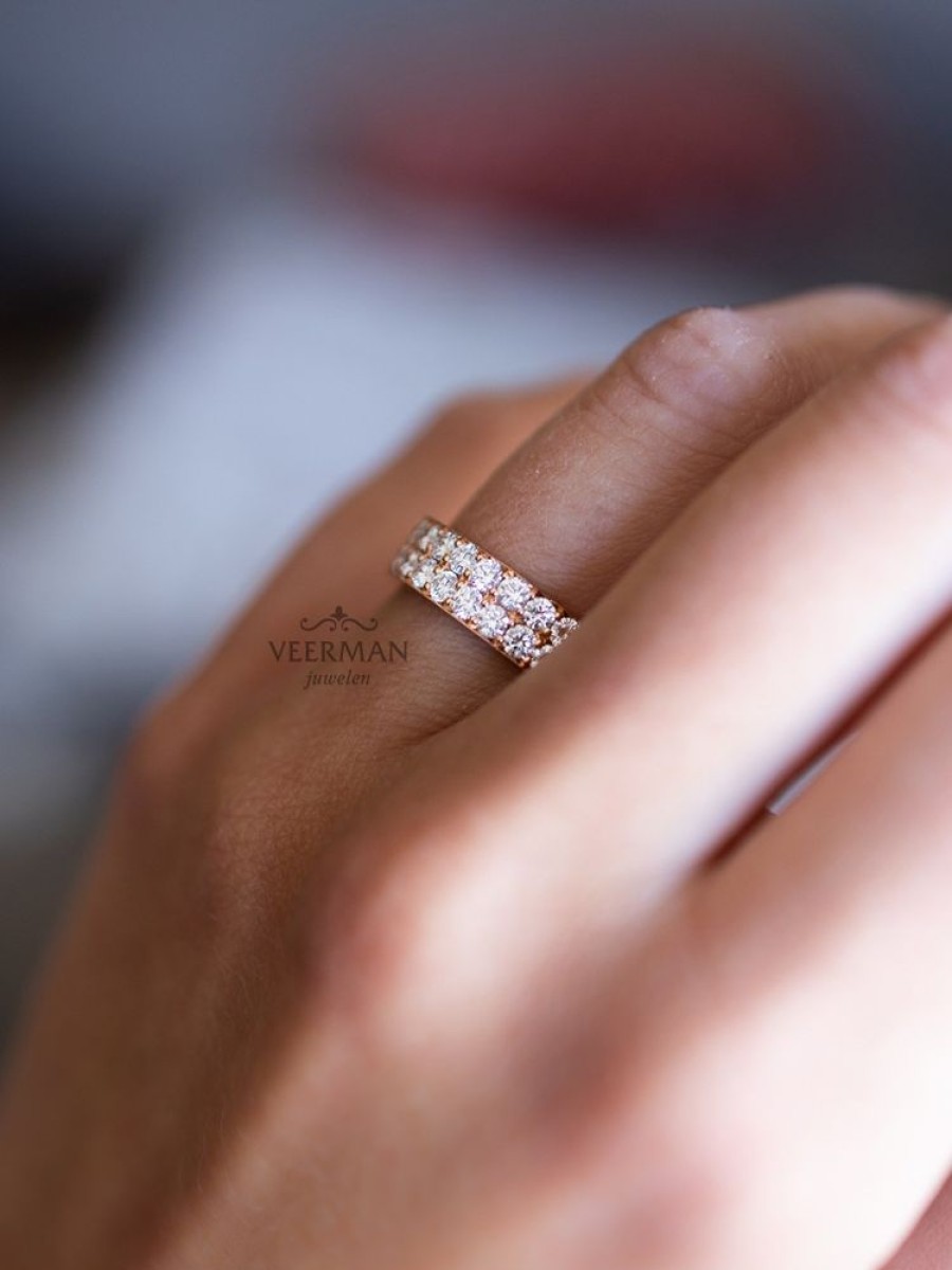 Sieraden Veerman Juwelen Collection | Rosegouden Ring Pave Met Diamant