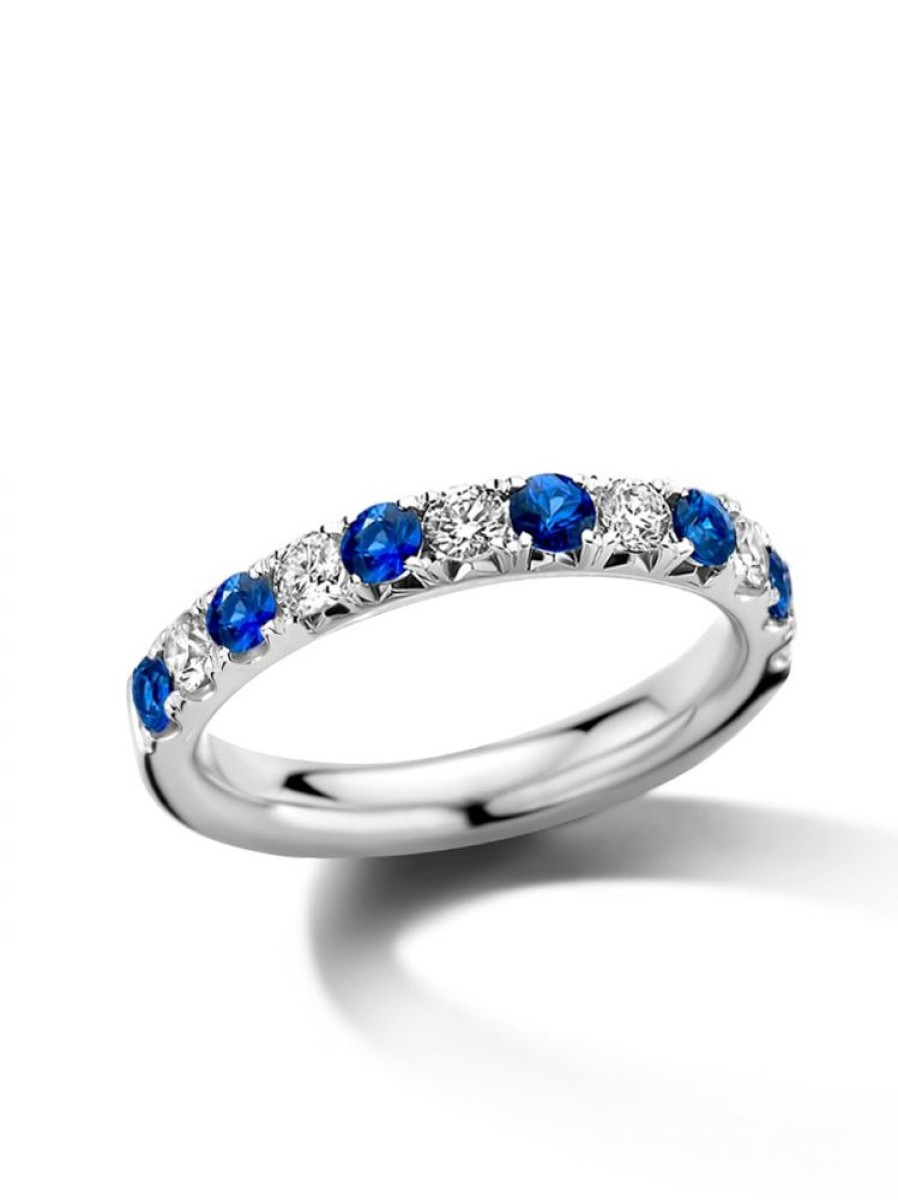 Sieraden Veerman Juwelen Collection | Witgouden Alliance Ring Met Saffier