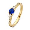 Sieraden Veerman Juwelen Collection | Geelgouden Driesteens Ring Met Saffier En Diamant 0,26Crt.