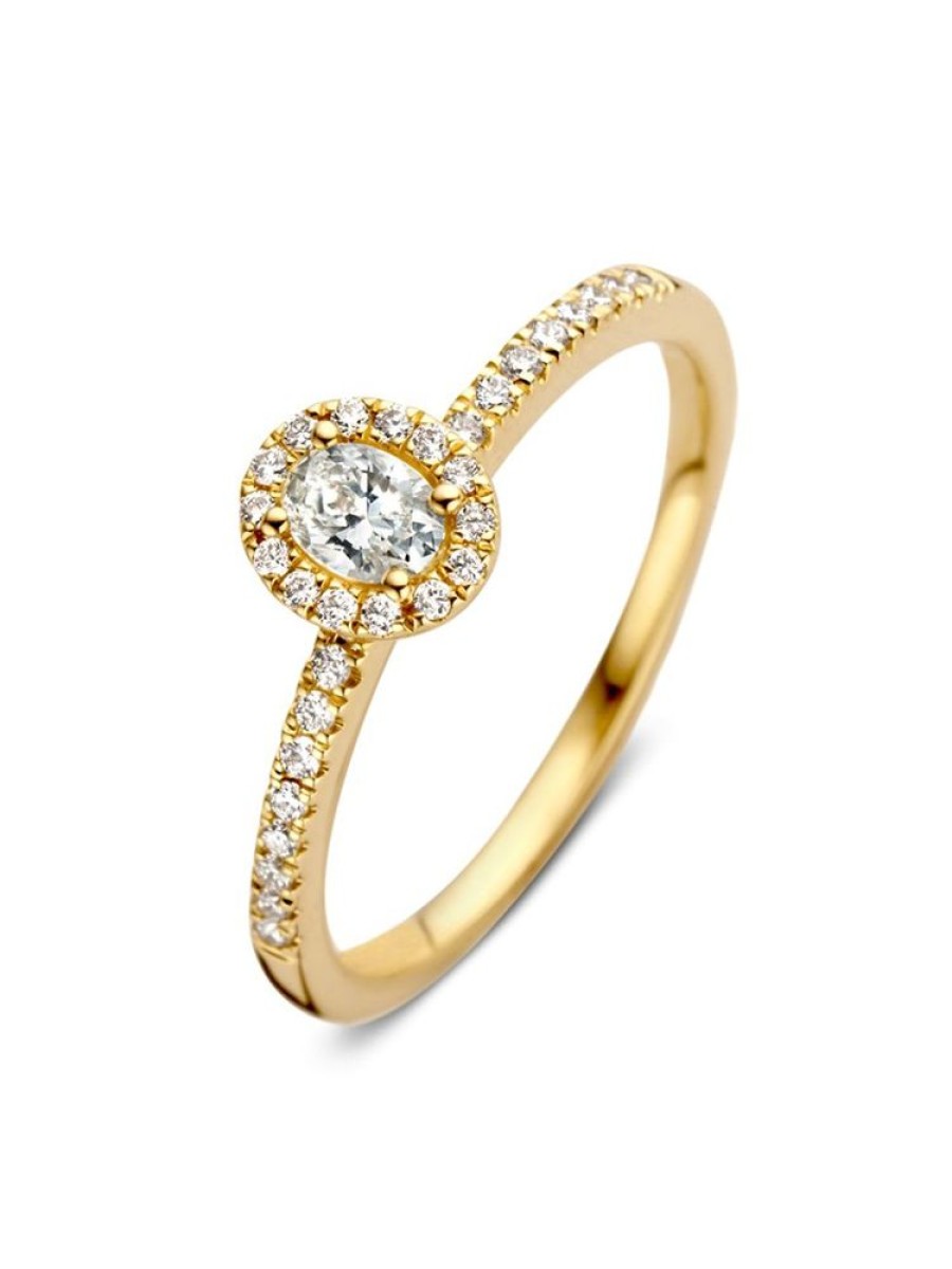 Sieraden Veerman Juwelen Collection | Geelgouden Entourage Ring Met Ovale Diamant 0.40Crt.