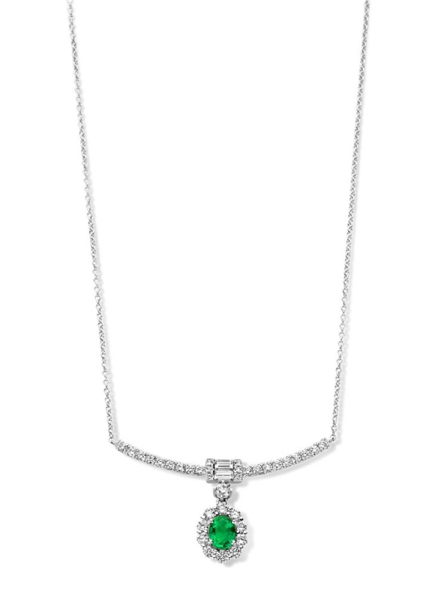 Sieraden Veerman Juwelen Collection | Witgouden Collier Met Smaragd En Diamant 0,55Crt.