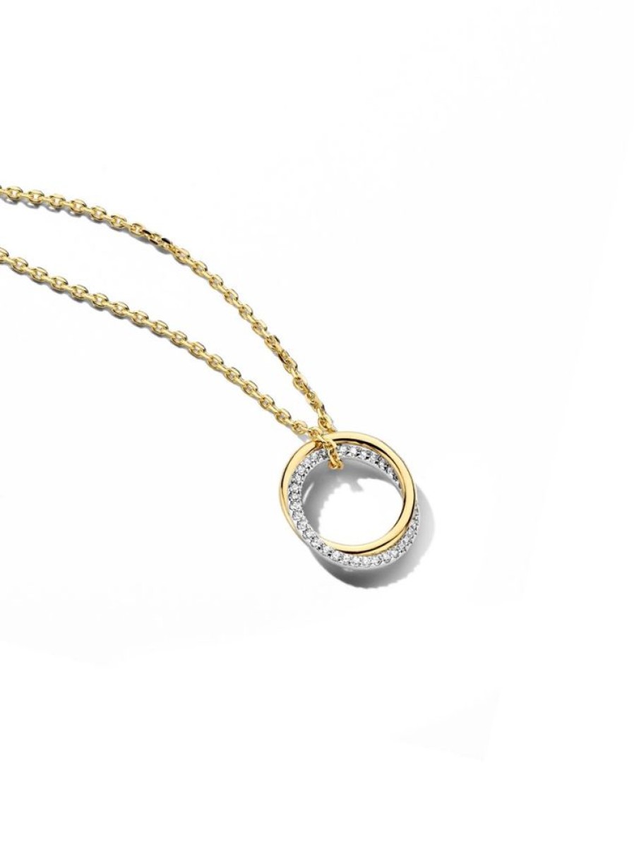 Sieraden Veerman Juwelen Collection | Bicolor Collier Met Ronde Hanger 0,10Crt.