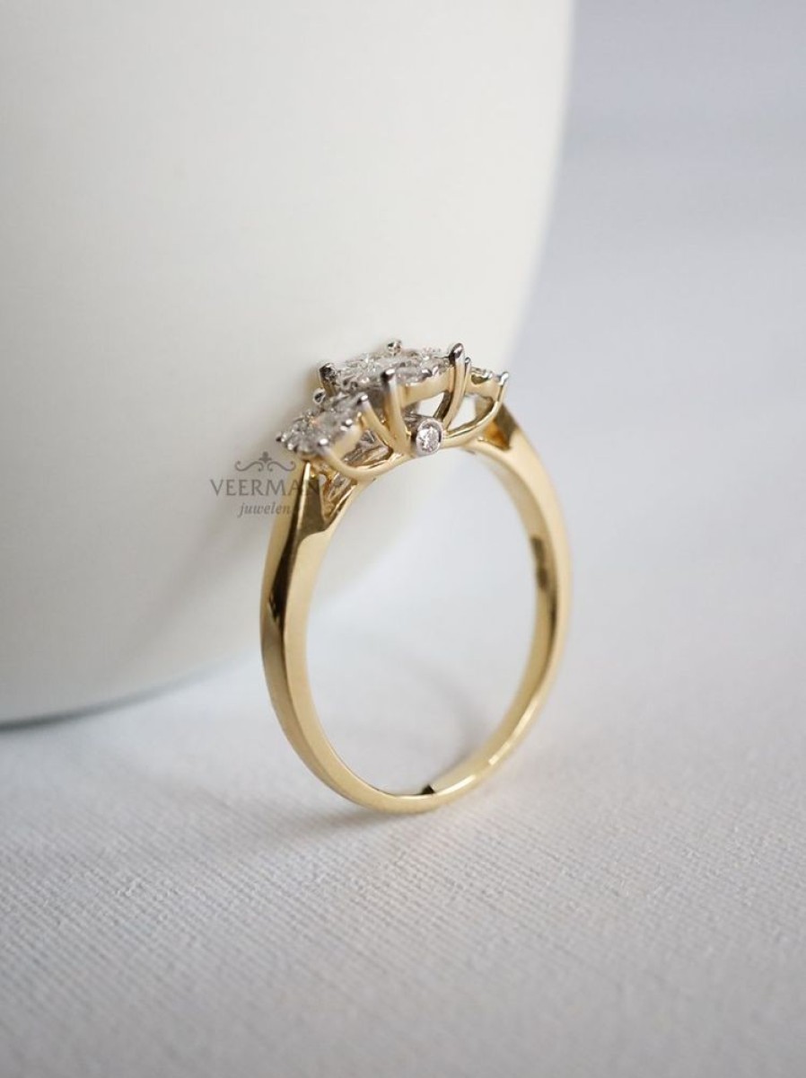 Sieraden Veerman Juwelen Collection | Geelgouden Driesteens Ring 0,45Crt.