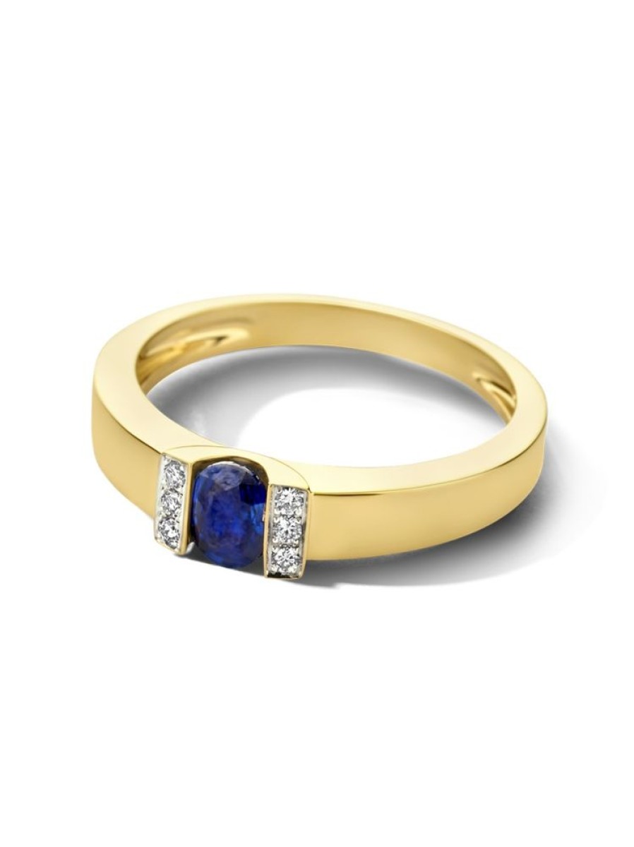 Sieraden Veerman Juwelen Collection | Bicolor Ring Met Saffier En Briljant 0,05Crt.