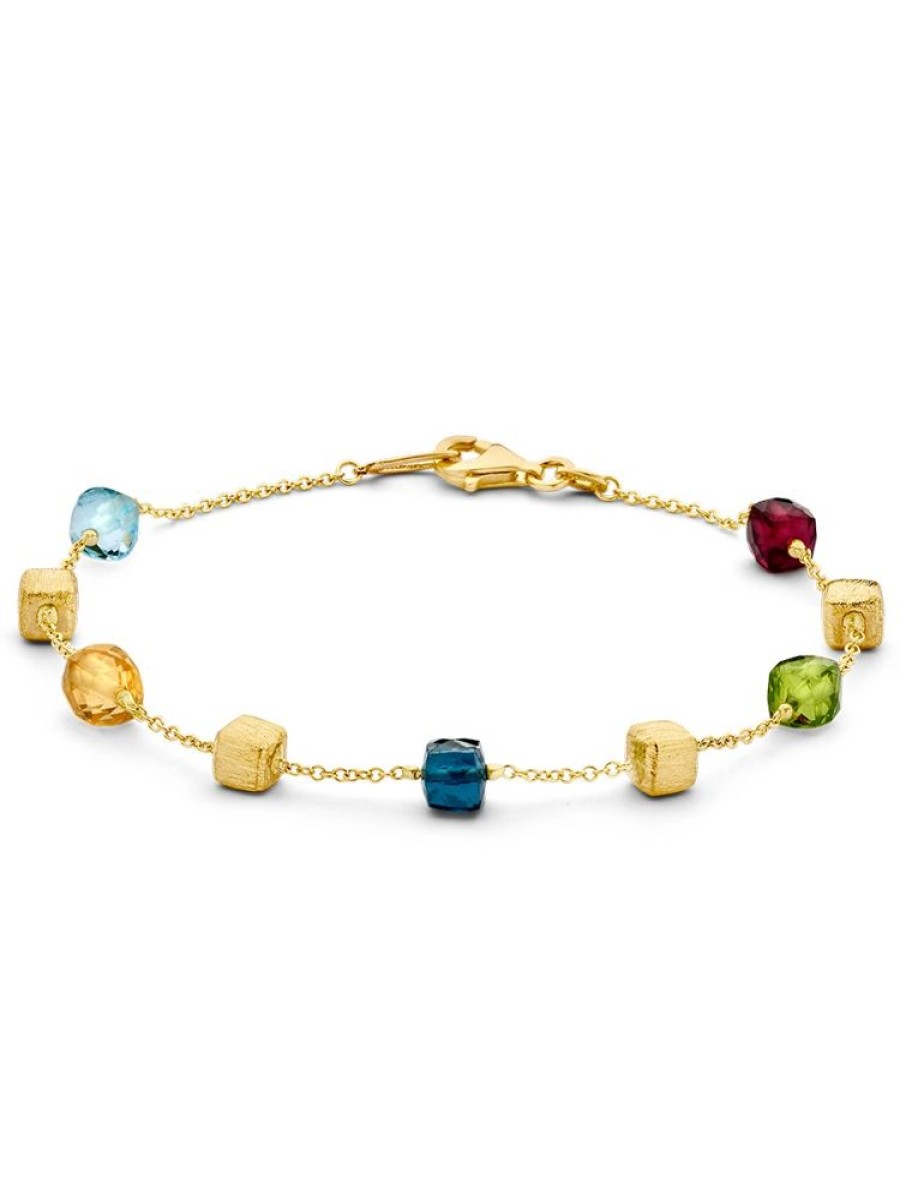 Sieraden Veerman Juwelen Collection | Geelgouden Armband Met Topaas, Citrien, Peridot En Granaat