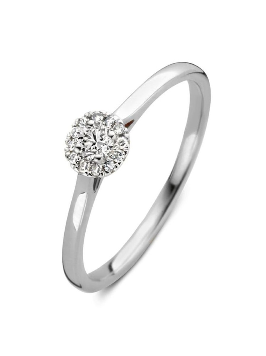 Sieraden Veerman Juwelen Collection | Witgouden Entourage Ring Met Diamant 0,15Crt.