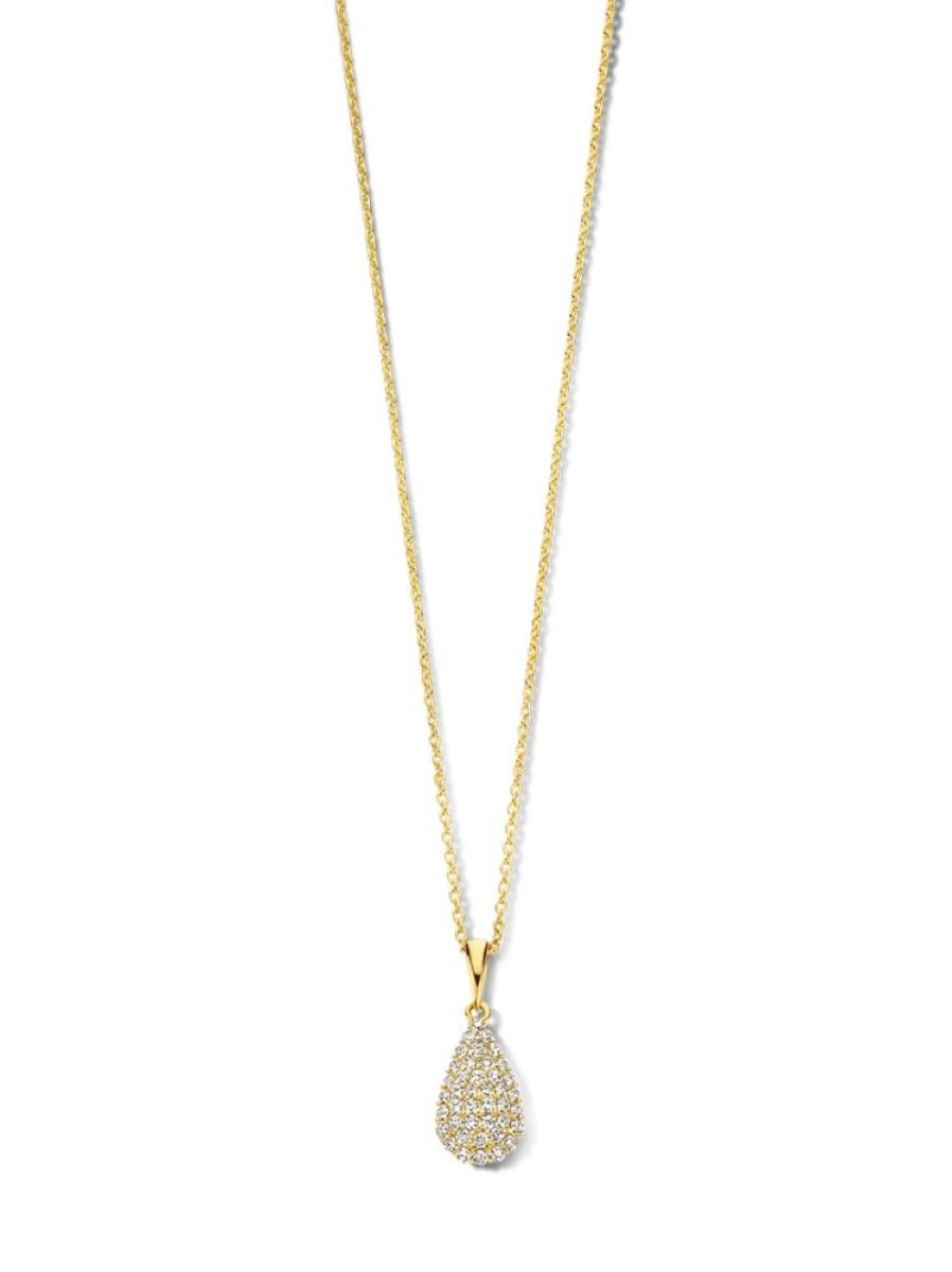 Sieraden Veerman Juwelen Collection | Geelgouden Collier Met Druppel Hanger 0,31Crt.