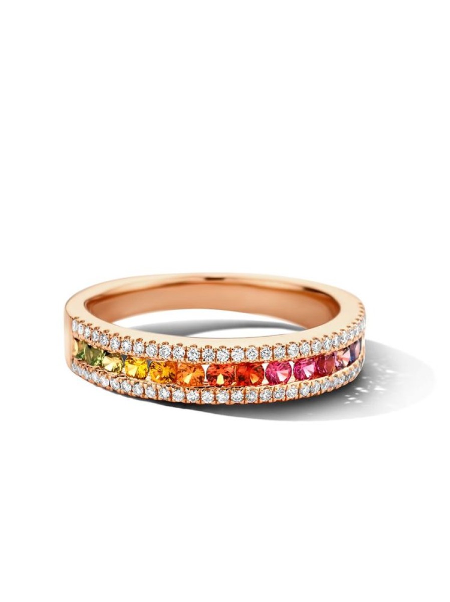 Sieraden Veerman Juwelen Collection | Rosegouden Ring Met Rainbow Saffier En Briljant