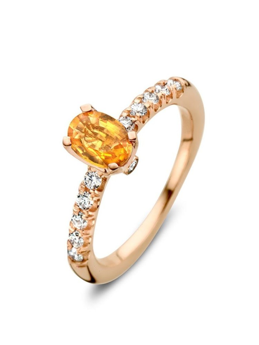 Sieraden Veerman Juwelen Collection | Rosegouden Entourage Ring Met Oranje Saffier En Briljant 0,54Crt.