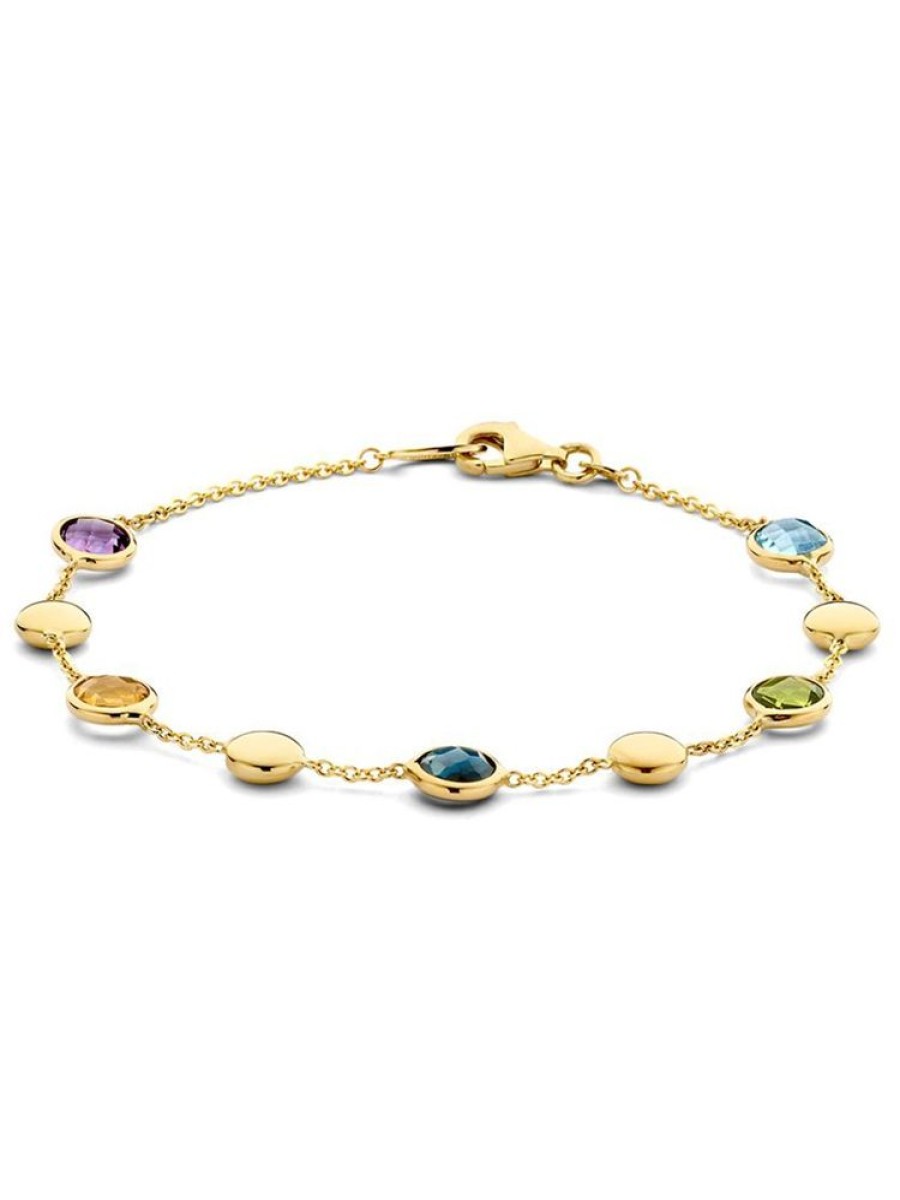 Sieraden Veerman Juwelen Collection | Geelgouden Armband Met Amethist, Citrien, Peridot En Topaas