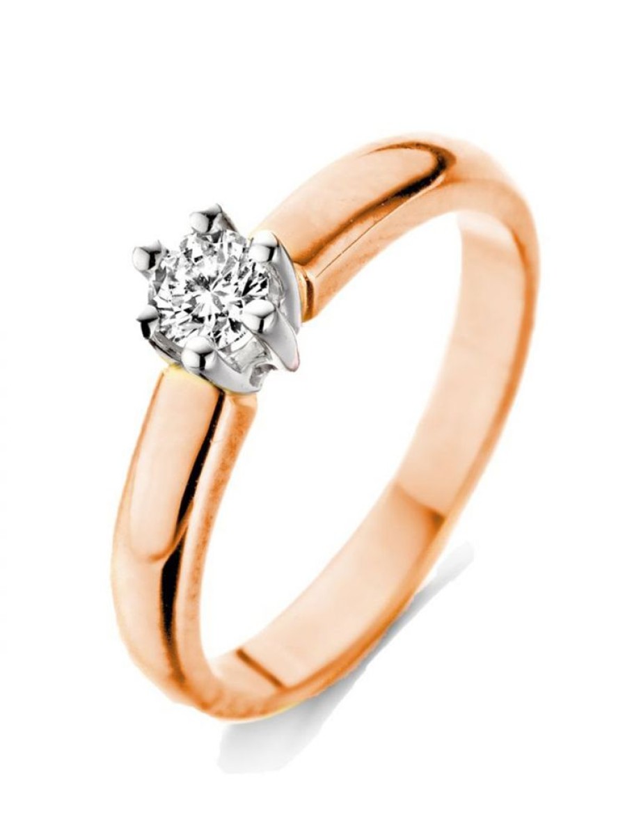 Sieraden Veerman Juwelen Collection | Rosegouden Solitair Ring 0.25Crt.