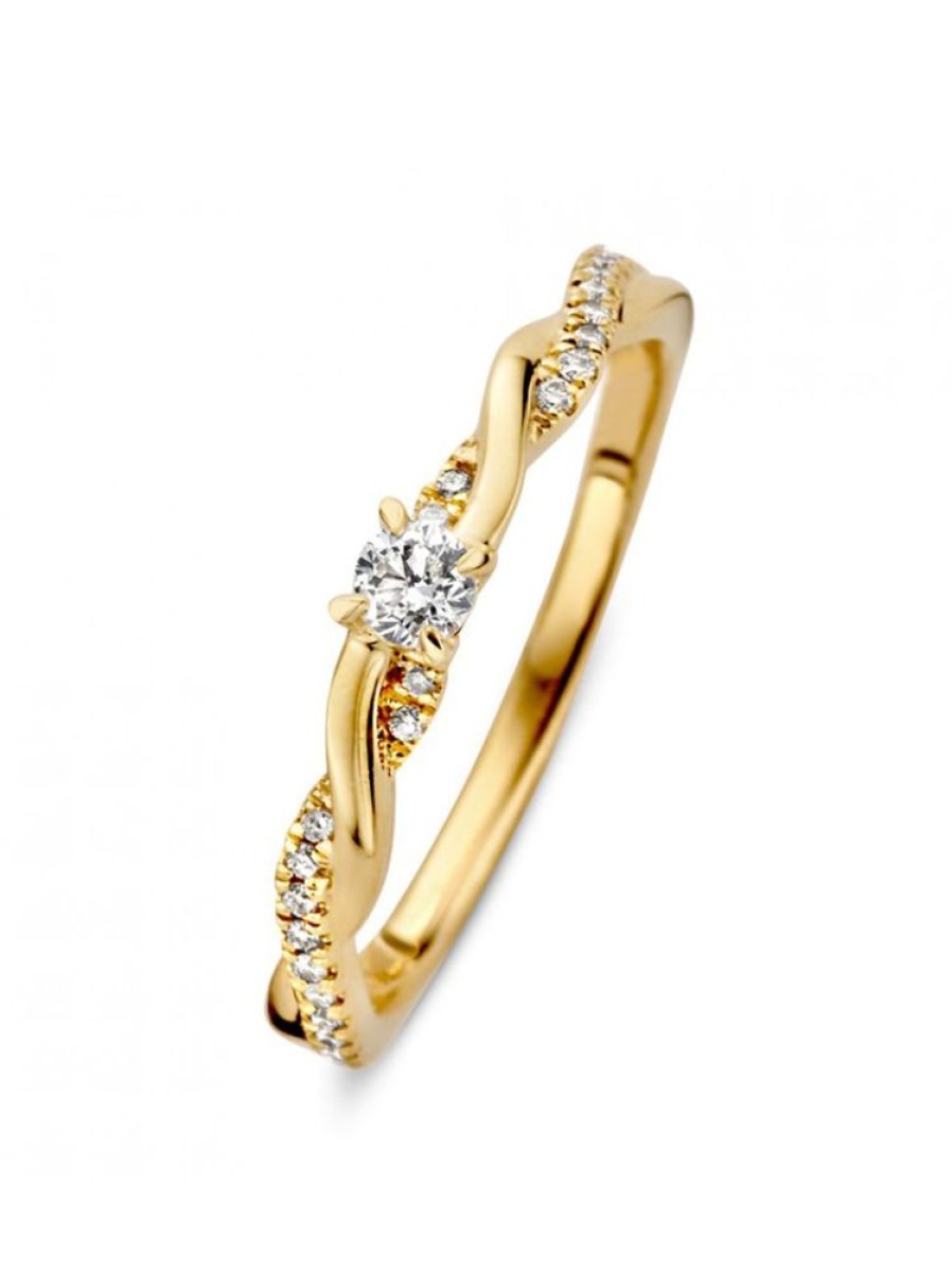 Sieraden Veerman Juwelen Collection | Geelgouden Solitair Ring Met Gedraaide Band