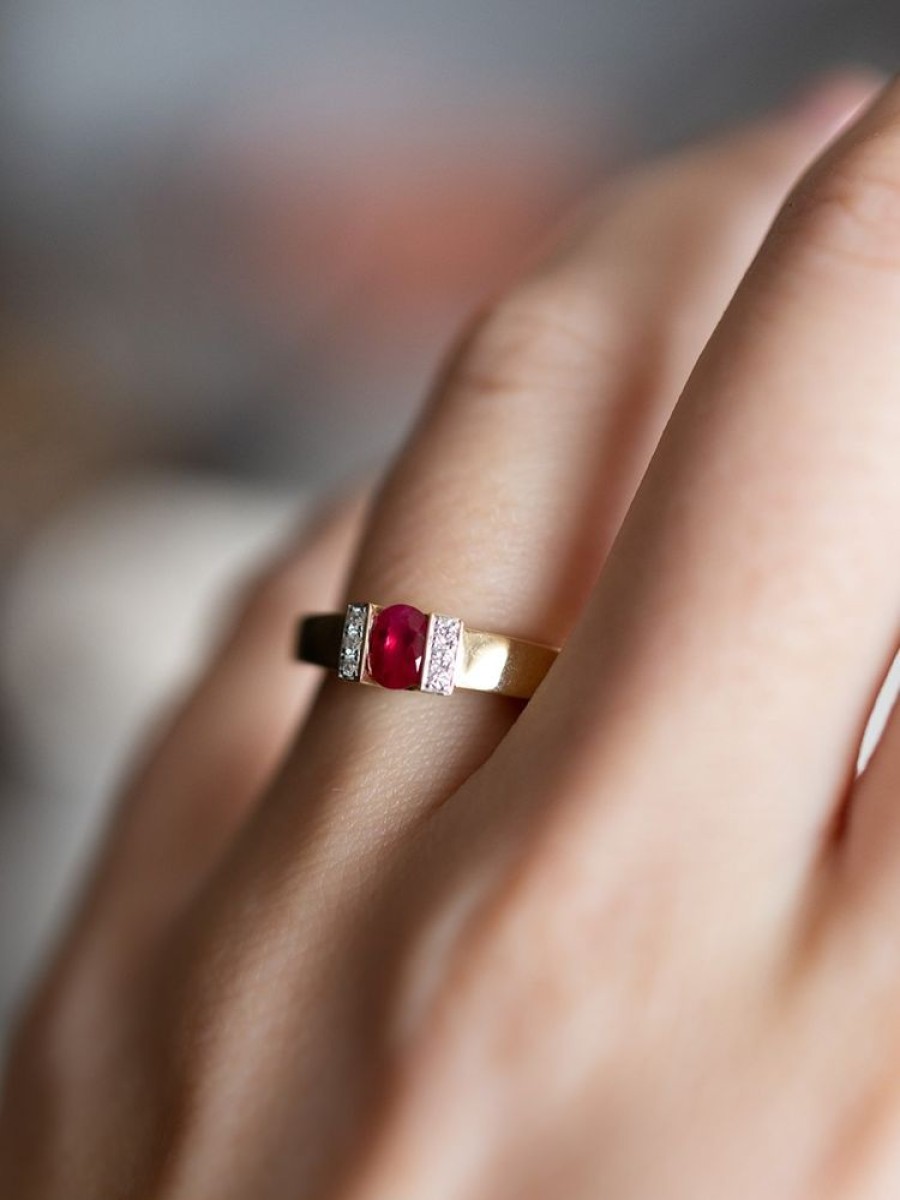 Sieraden Veerman Juwelen Collection | Bicolor Ring Met Robijn En Diamant 0,05Crt.