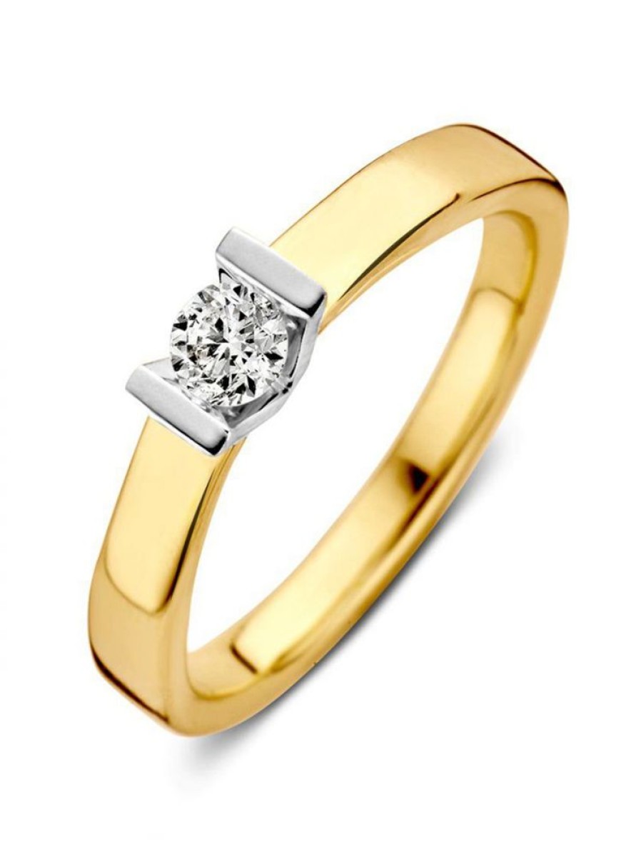 Sieraden Veerman Juwelen Collection | Bicolor Gouden Solitair Ring 0.20 Crt.