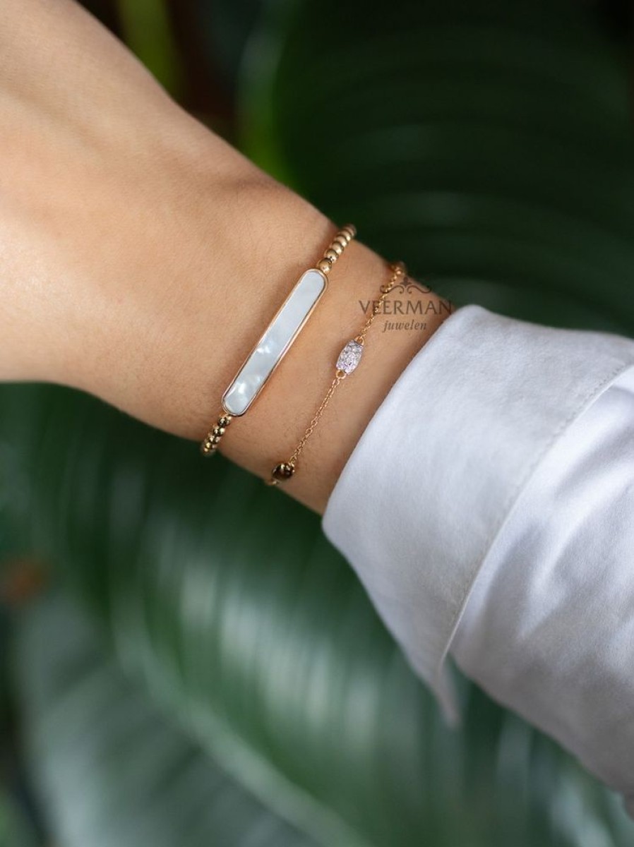 Sieraden Al Coro | Rosegouden Stretcharmband Met Parelmoer