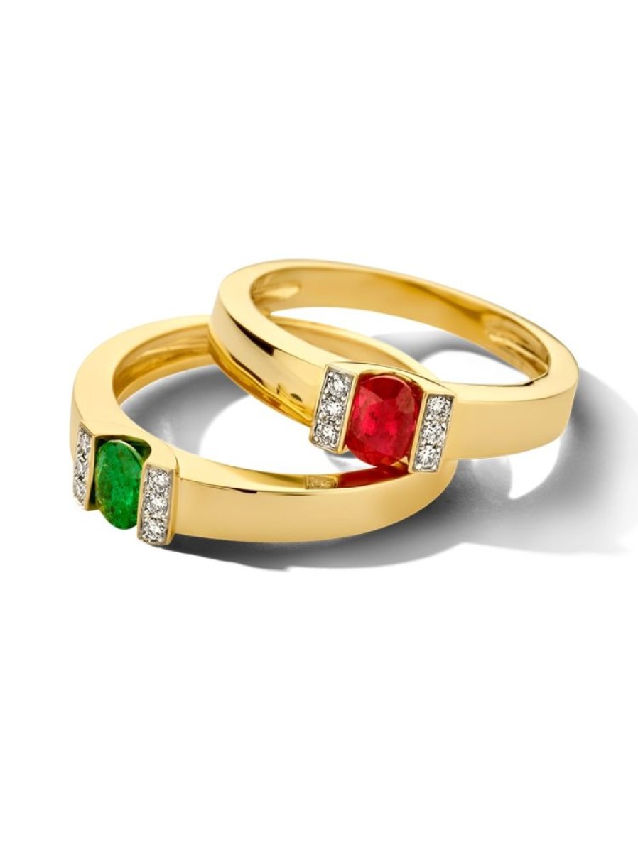 Sieraden Veerman Juwelen Collection | Bicolor Ring Met Smaragd En Diamant 0,05Crt.