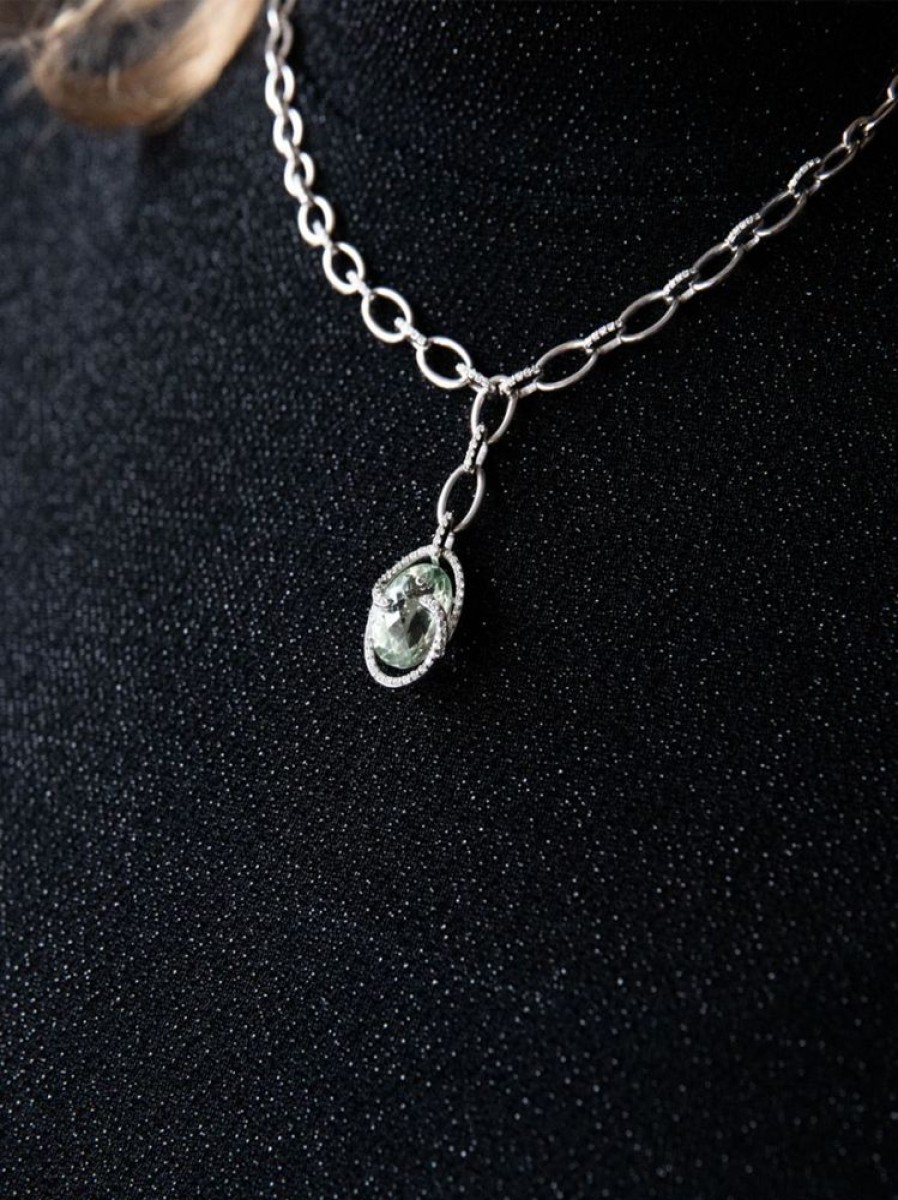 Sieraden Veerman Juwelen Collection | Witgouden Collier Met Groene Amethist