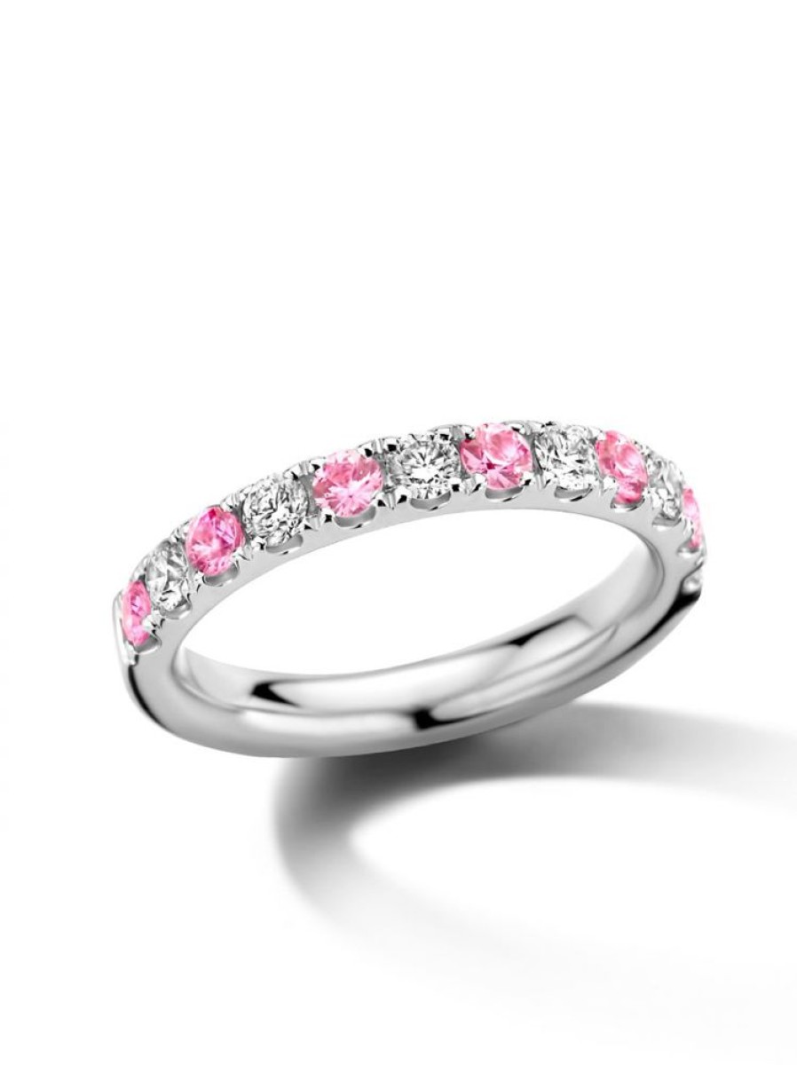 Sieraden Veerman Juwelen Collection | Witgouden Alliance Ring Met Roze Saffier