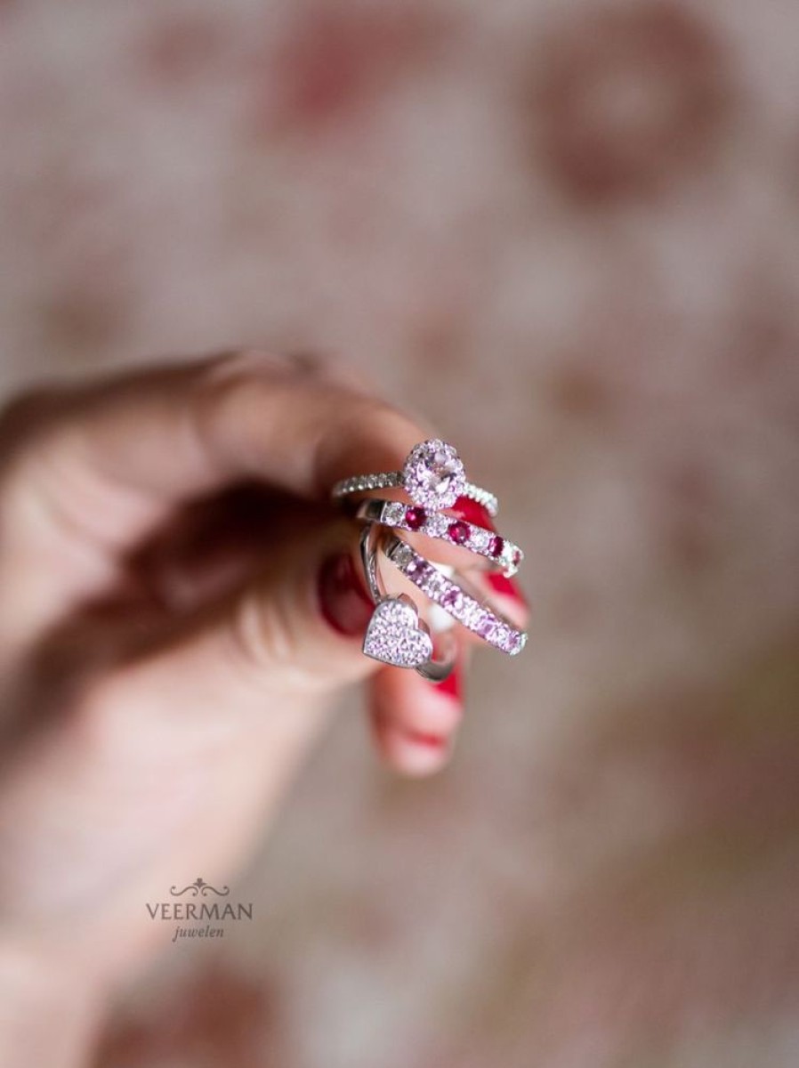 Sieraden Veerman Juwelen Collection | Witgouden Alliance Ring Met Roze Saffier