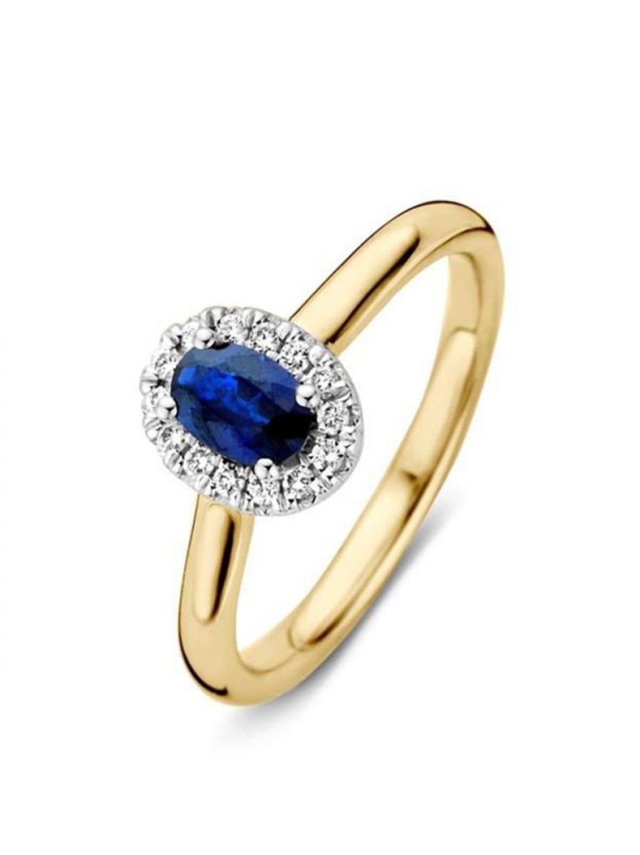 Sieraden Veerman Juwelen Collection | Geelgouden Ring Met Blauwe Saffier En Briljant