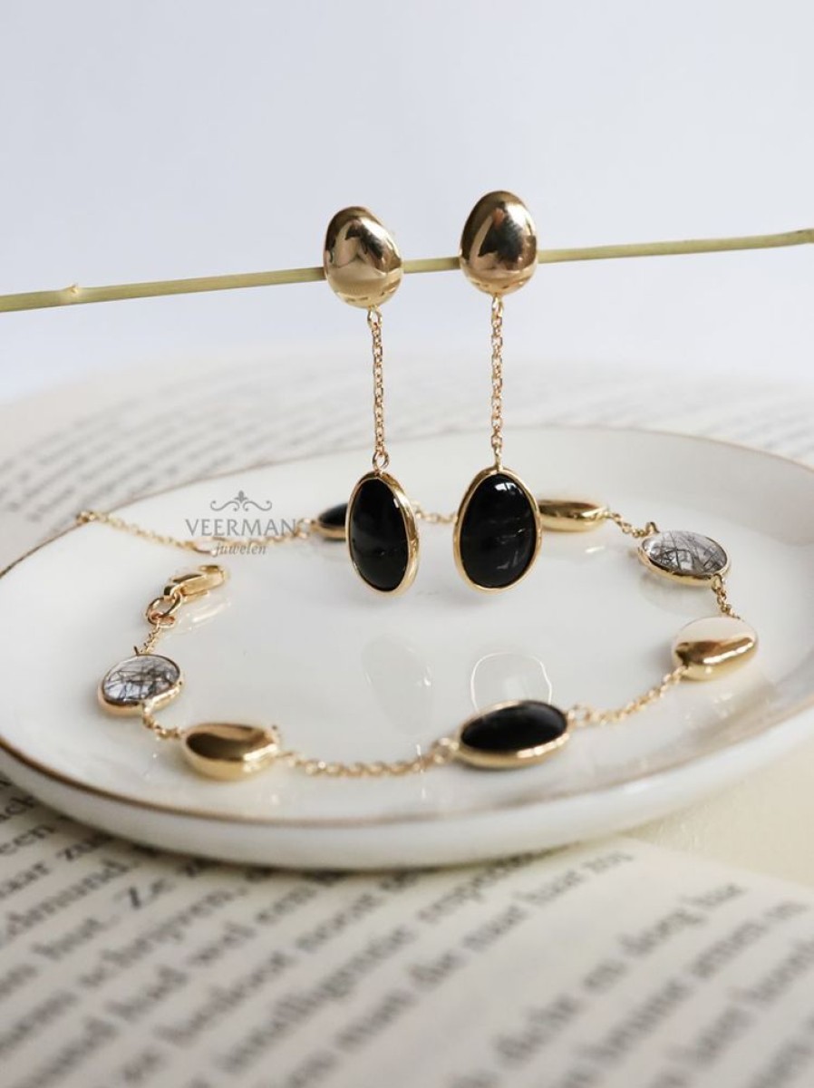 Sieraden Veerman Juwelen Collection | Geelgouden Oorhangers Met Onyx