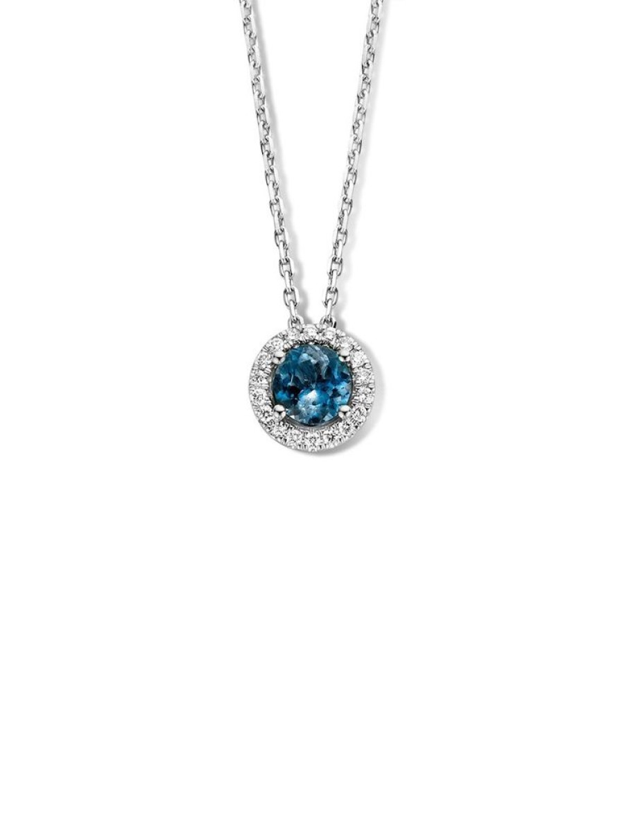 Sieraden Veerman Juwelen Collection | Witgouden Collier Met London Blue Topaas En Briljant 0,21Crt.