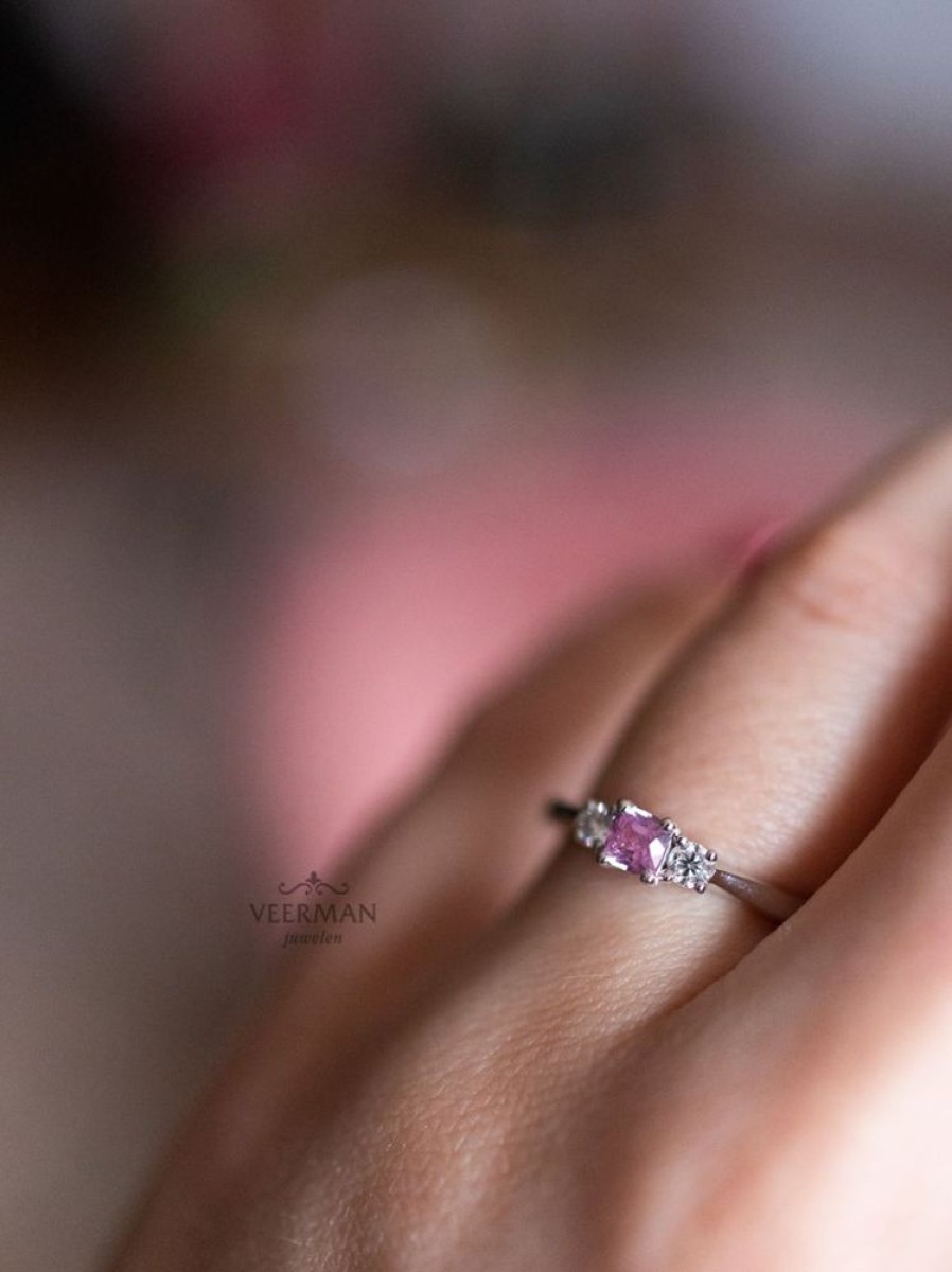 Sieraden Veerman Juwelen Collection | Witgouden Ring Roze Saffier