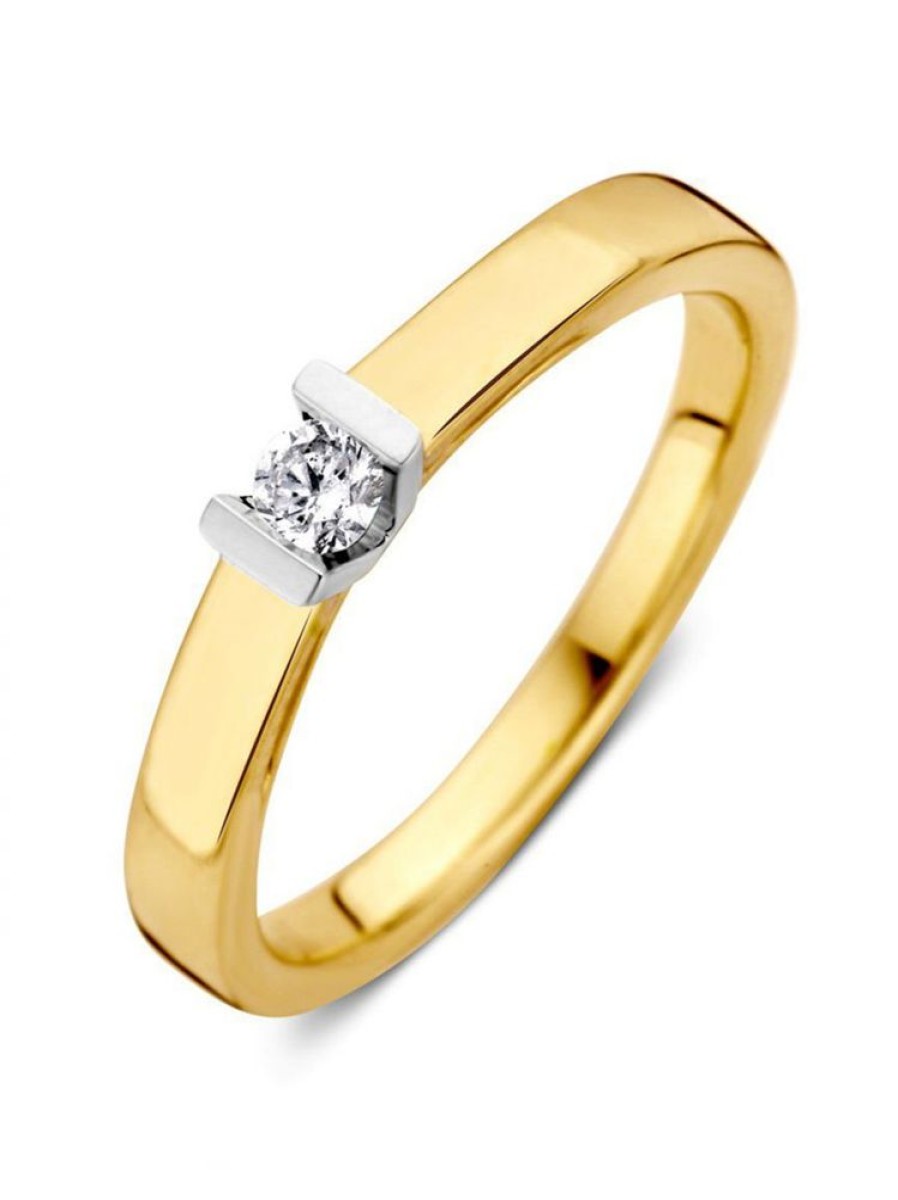 Sieraden Veerman Juwelen Collection | Bicolor Gouden Solitair Ring 0.10 Crt