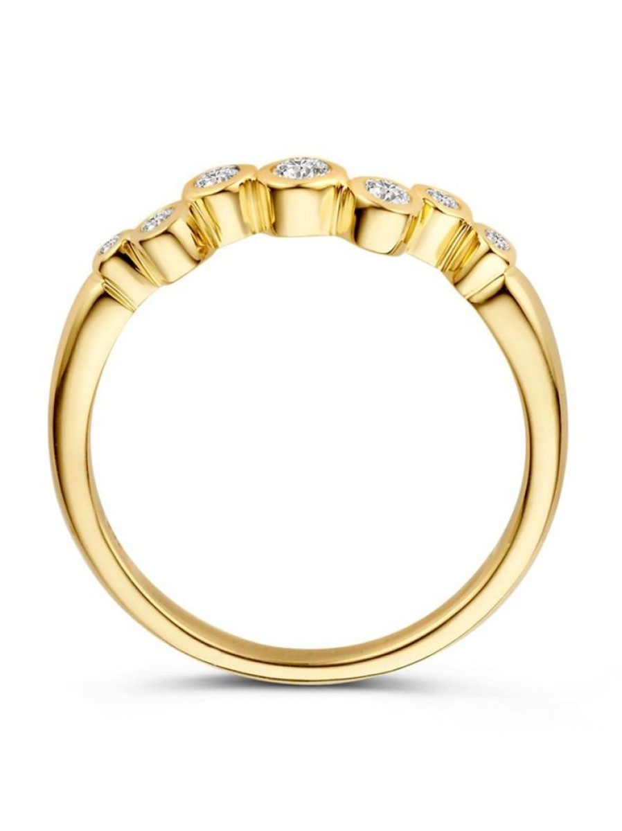 Sieraden Veerman Juwelen Collection | Geelgouden Golvende Ring Met Zirkonia