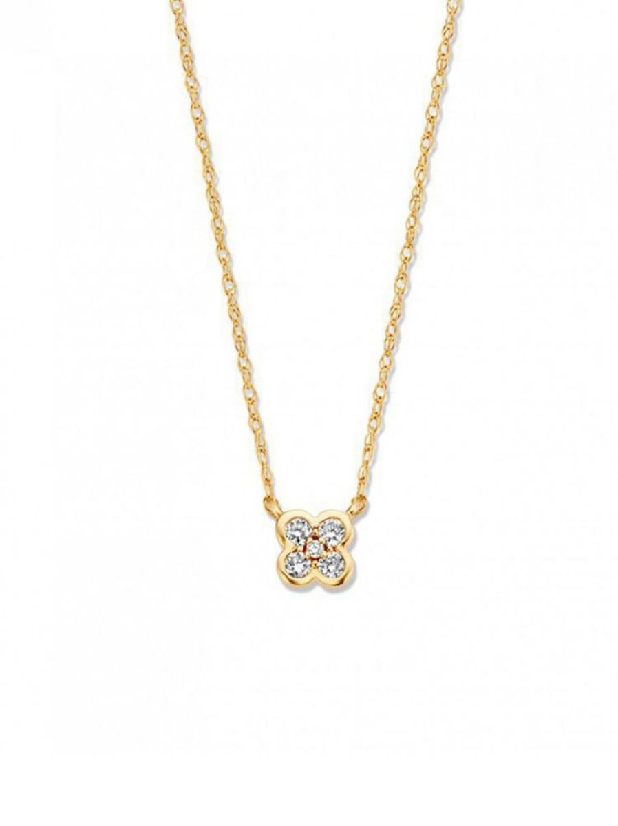 Sieraden Veerman Juwelen Collection | Geelgouden Collier Met Bloemhanger 0,09Crt.