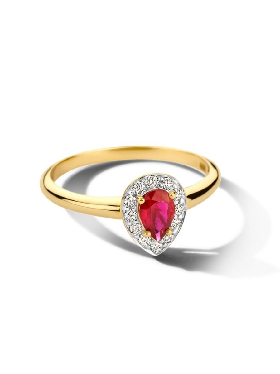 Sieraden Veerman Juwelen Collection | Bicolor Entourage Ring Met Robijn En Briljant 0,14Crt.