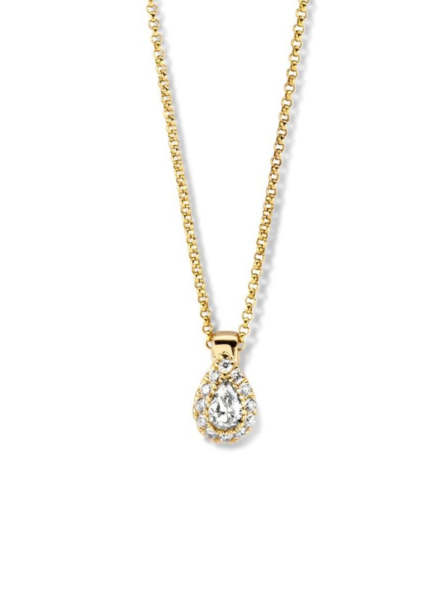 Sieraden Veerman Juwelen Collection | Geelgouden Collier Met Peer Hanger Diamant