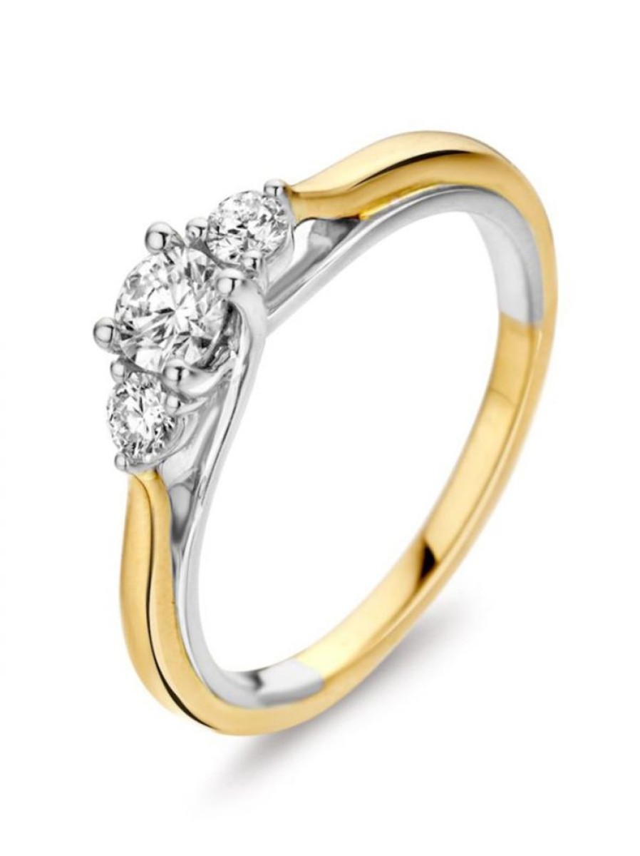 Sieraden Veerman Juwelen Collection | Gouden Driesteens Ring 0.50 Crt.