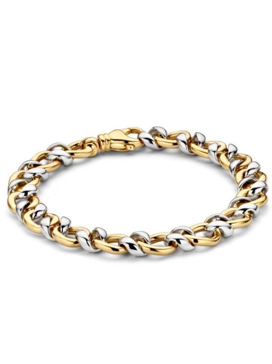 Sieraden Veerman Juwelen Collection | Bicolor Gouden Schakelarmband Asymmetrisch