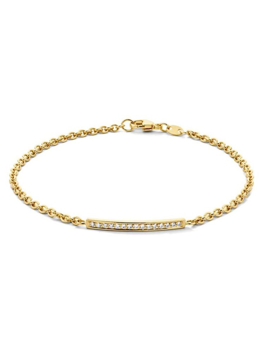 Sieraden Veerman Juwelen Collection | Geelgouden Armband Met Plaatje Diamant