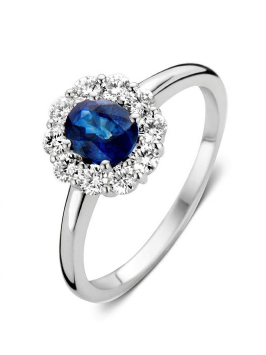 Sieraden Veerman Juwelen Collection | Witgouden Ring Met Saffier En Diamant