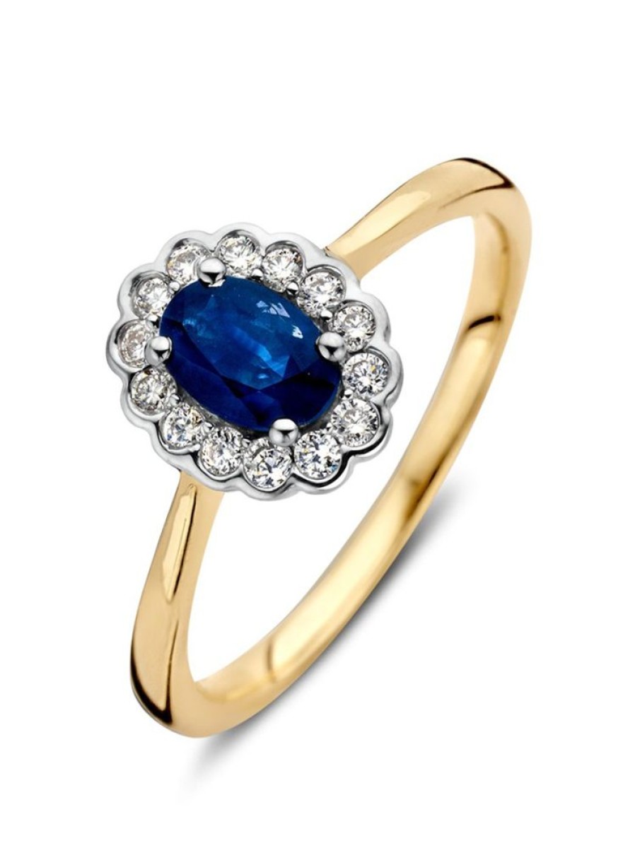 Sieraden Veerman Juwelen Collection | Bicolor Entourage Ring Met Ovale Saffier