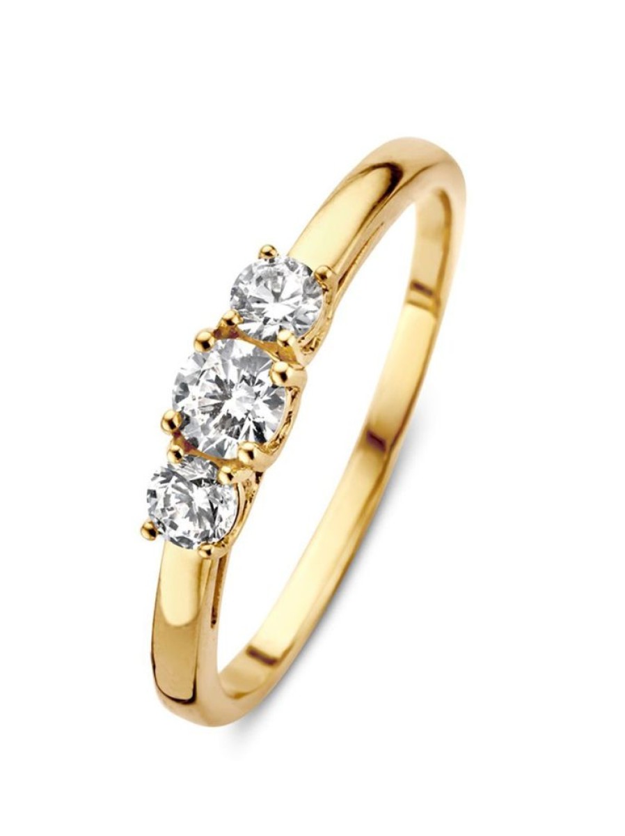 Sieraden Veerman Juwelen Collection | Geelgouden Driesteens Ring Zirkonia